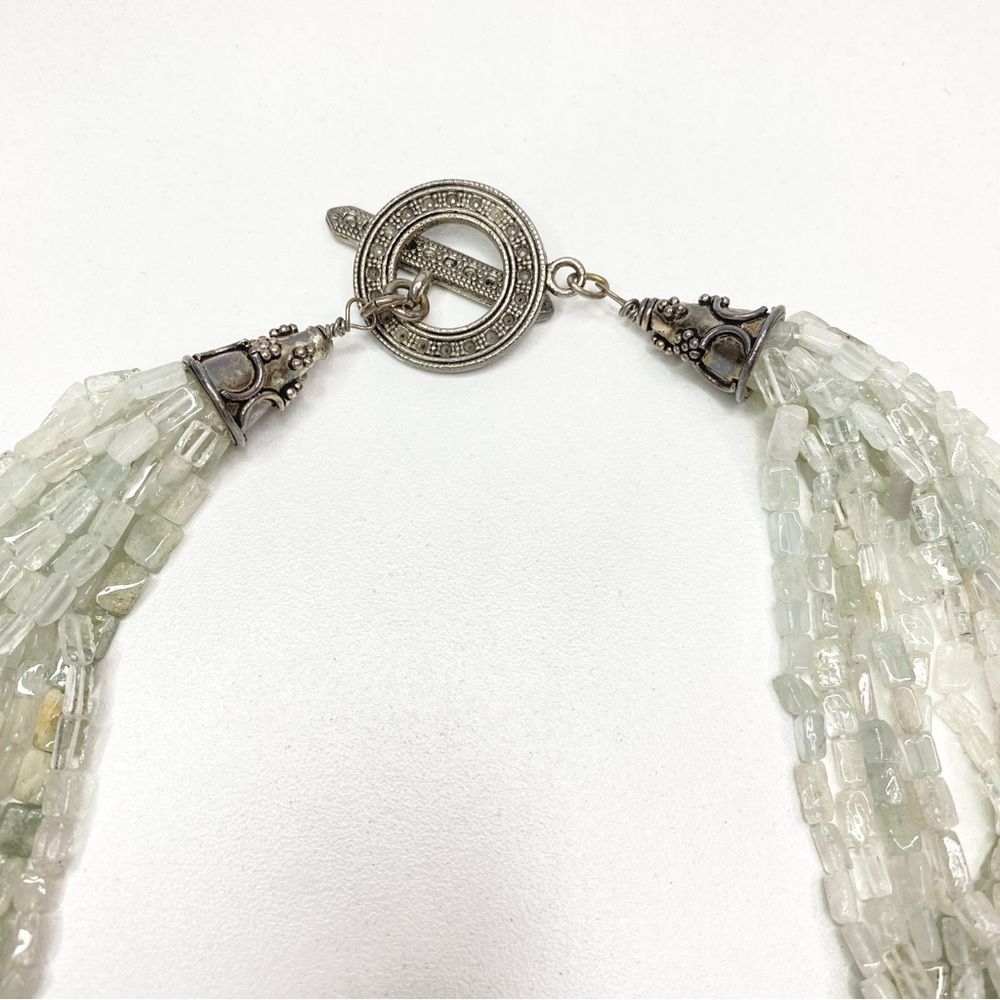 Vintage Pale Green Multi-Strand Beaded Necklace with Rectangular Pendant - Picture 14 of 15